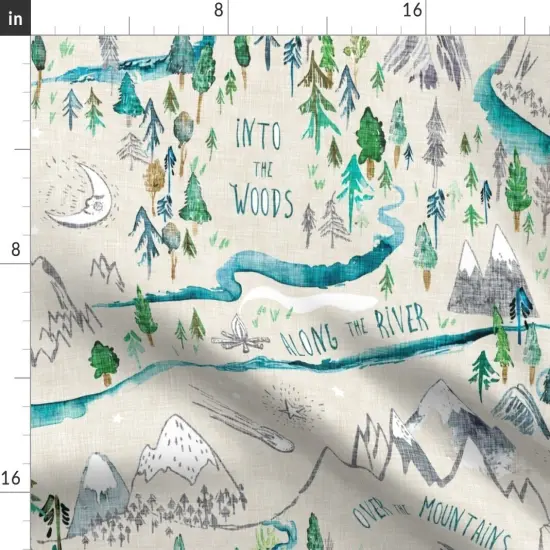 Various Fabrics by the Yard or Fat Quarter Map Kid'S Outdoors Woodland Mountains Woods River Forest Trees Custom Printed Fabric by Spoonflower {2}