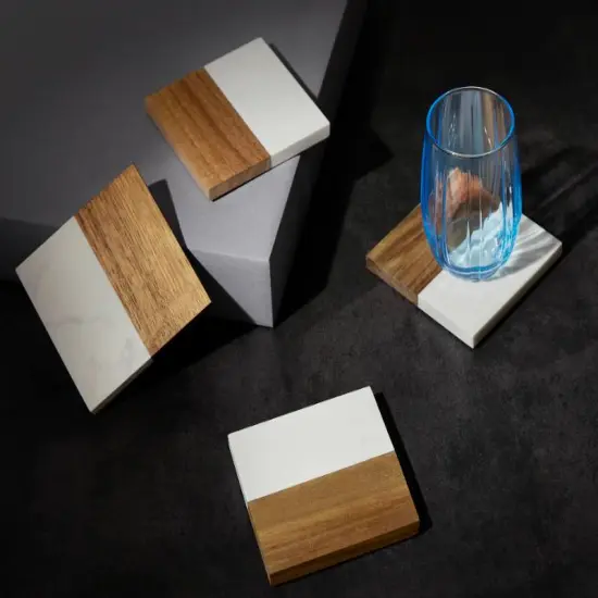 Makerflo Wood Marble Coaster of Heavy Acacia Wood | Craft-Ready for DIY Gifts & Personalization (Laser Engraving, Epoxy, Vinyl, and UV DTF) - Not Suitable for Sublimation {3}