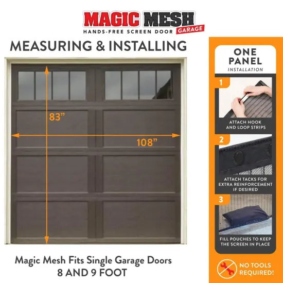 Magic Mesh Garage- Hands Free Magnetic Screen Door, Fits Single Garage Doors- 8 & 9 Foot {5}