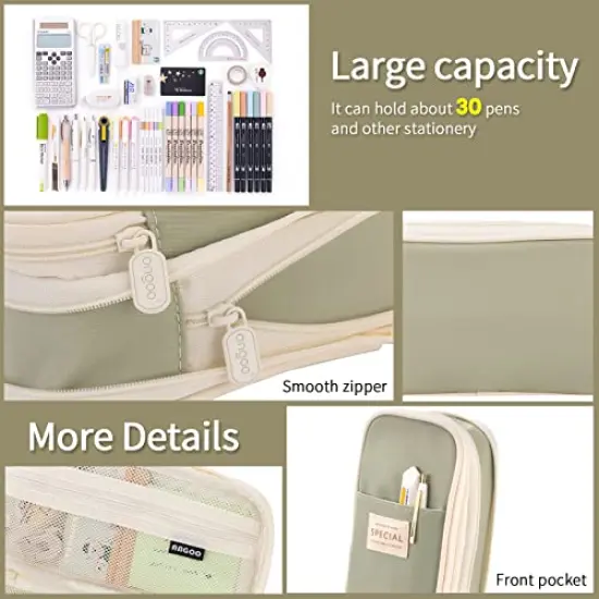 Oversized Green Pencil Case &ndash; Large Capacity Pouch for Stationery and Pens, Ideal for Teen Girls {4}