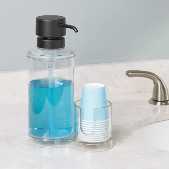 mDesign Plastic Refillable Mouthwash Dispenser/Cup Organizer {2}