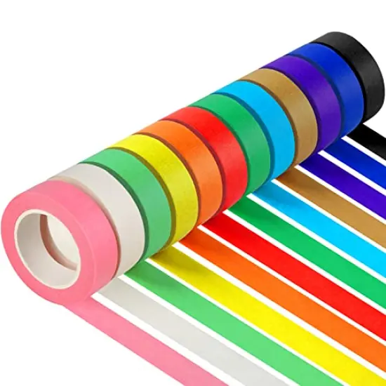 12PCS Colored Masking Tape Kids Art Supplies DIY Craft Tape Colored Tape Rolls 1.7cm x 12m (2/3 In x 13 Yards) {2}