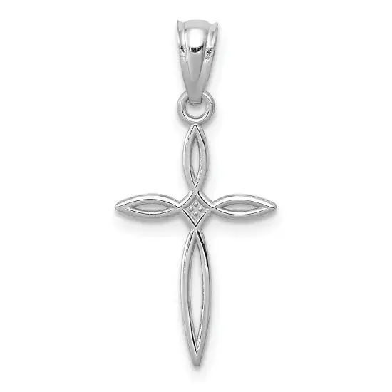 14K White Gold Cross Pendant Charm Jewelry Religious 24mm x 12mm {1}