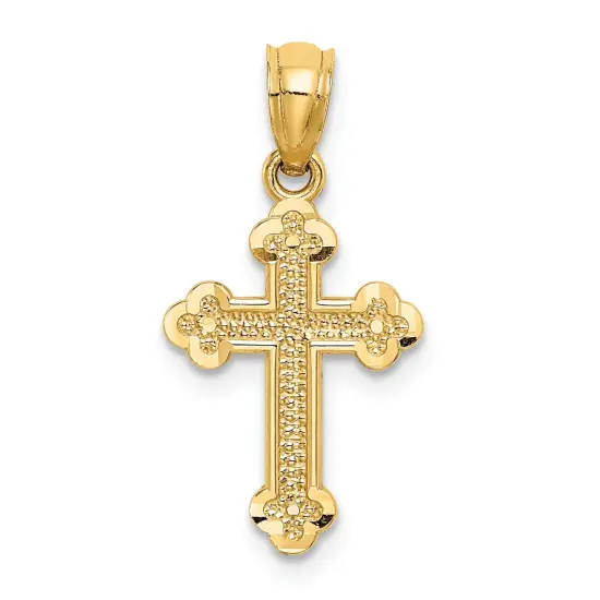14K Yellow Gold Textured Cross Pendant Charm Jewelry 22mm x 11mm {1}
