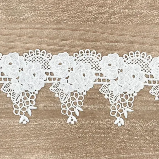 VL 6623 White Wide Venice Lace Trim Rose Flower and leaves, 3&rdquo; (76mm) x 2 yards. perfect for DIY crafting, sewing {4}