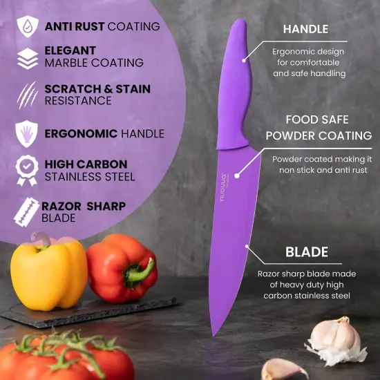nuovva Kitchen Knife Set with Colour Coding 5 Piece Coloured Knives Set Stainless Steel {3}