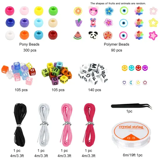 Bracelet Making Kit, Beads for Bracelets Making Pony Beads Polymer Clay Beads Smile Face Beads Letter Beads for Jewelry Making, DIY Arts and Crafts Gifts for Girls Age 6 7 8 9 10-12 {3}