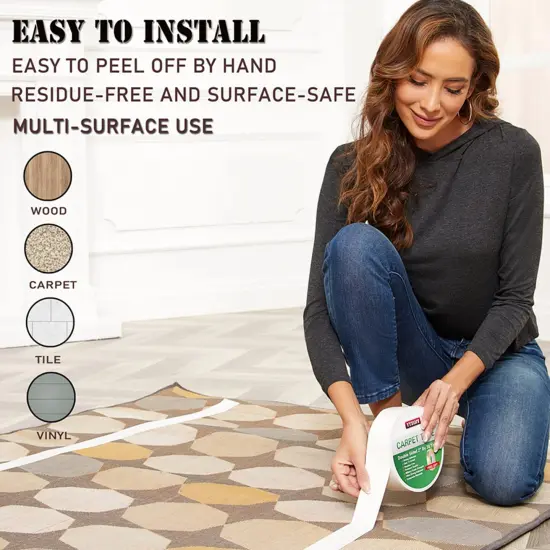 Double Sided Carpet Tape for Area Rugs Carpet Adhesive Removable Multi-Purpose Rug Tape Cloth for Hardwood Floors, Outdoor Rugs,2 Inch x 10 Yards, White {4}