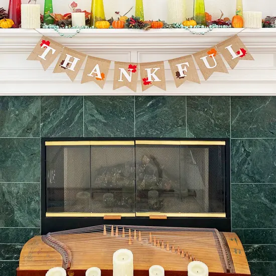 Wrapables Thanksgiving Burlap Thankful Banner with Maple Leaves {5}