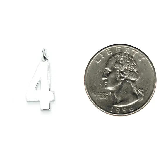 Sterling Silver Large Polished Number 4 Charm Pendant Jewerly 24mm x 10mm {2}