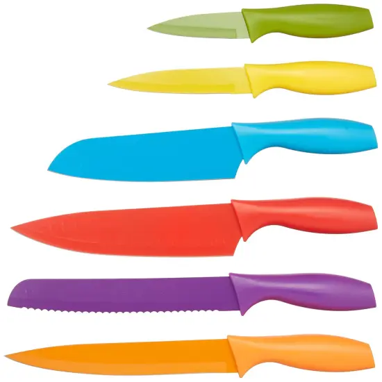 Amazon Basics Color-Coded Kitchen 12-Piece Knife Set, 6 Knives with 6 Blade Guards, Multicolor, 13.88 x 4.13 x 1.38 inch {5}