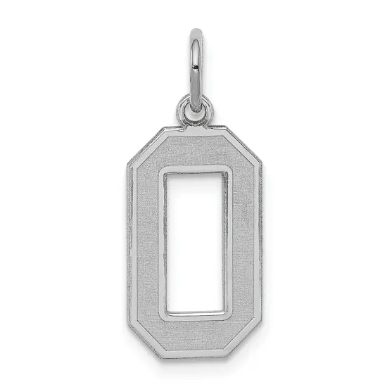 Sterling Silver Medium Satin Number 0 Charm Pendant Jewerly 22mm x 9mm {1}