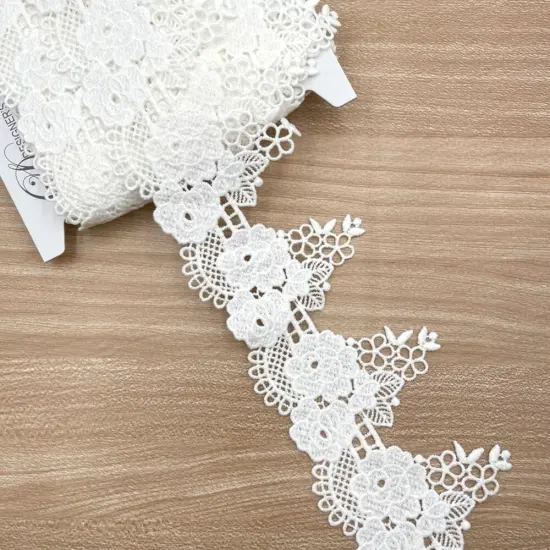 VL 6623 White Wide Venice Lace Trim Rose Flower and leaves, 3&rdquo; (76mm) x 2 yards. perfect for DIY crafting, sewing {2}