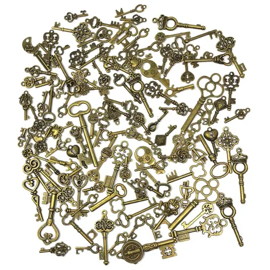 JIALEEY 125 PCS Vintage Skeleton Key Set Charms, Mixed Antique Style Bronze Brass Key Set Charms for Pendant DIY Jewelry Making Wedding Party Favors {5}