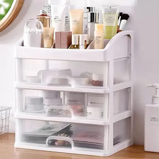Makeup Organizer with 3 Drawers, Cosmetic Display Cases, Makeup Storage Box (3 Drawers) {1}