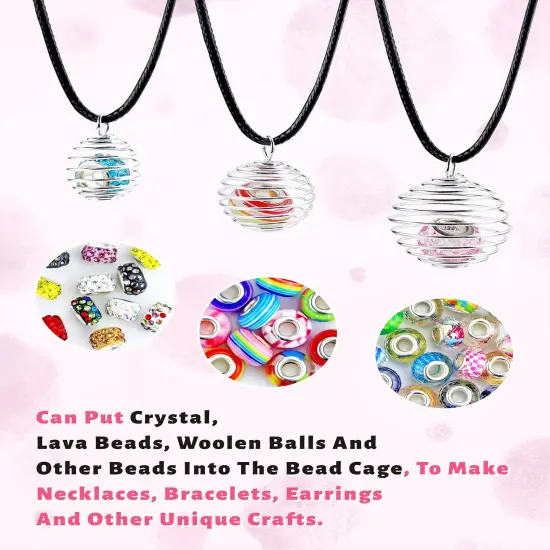 30 Pieces Spiral Bead Cages Pendants, 3 Sizes Silver Plated Stone Holder Necklace Cage Pendants Findings for Jewelry Making and Crafting {4}