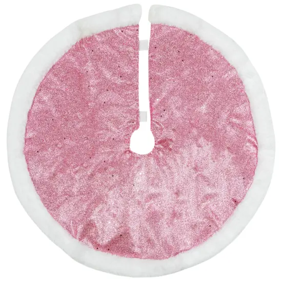 Northlight 20" Pink Glittered Mini Christmas Tree Skirt with White Fur Trim {1}
