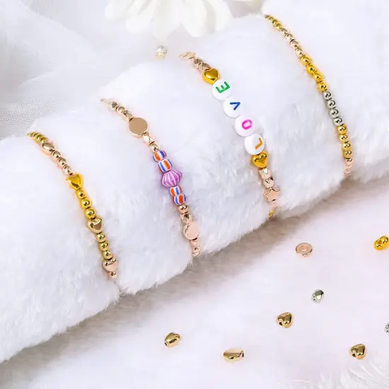 2160 Pieces Gold Spacer Beads Set, Assorted Round Star Gold Beads for Bracelet Jewelry Making(Gold, Sliver, Rose Gold, KC Gold) {2}