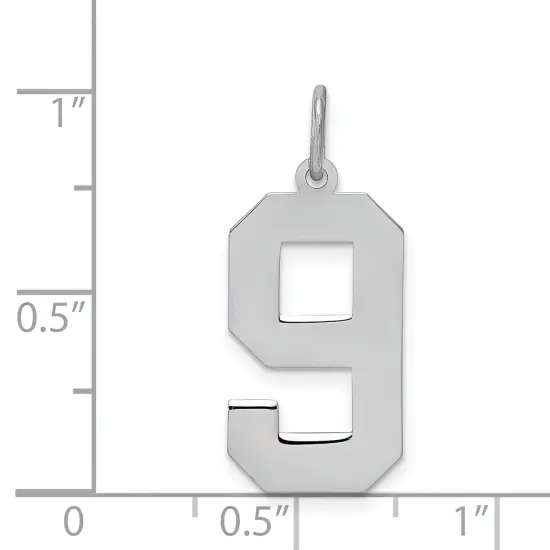 Sterling Silver Large Polished Number 9 Charm Pendant Jewerly 24mm x 10mm {5}