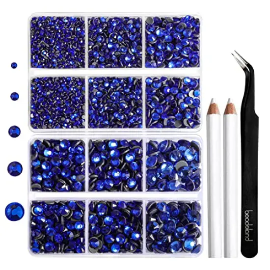 6736pcs Hotfix Rhinestones Flatback,Royal Blue Rhinestones for Crafts Clothes Mixed 5 Sizes, Hotfix Crystals with Tweezers and Wax Pencil Kit, SS6-SS30,Sapphire {1}