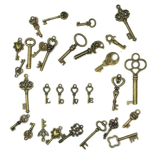 JIALEEY 125 PCS Vintage Skeleton Key Set Charms, Mixed Antique Style Bronze Brass Key Set Charms for Pendant DIY Jewelry Making Wedding Party Favors {3}