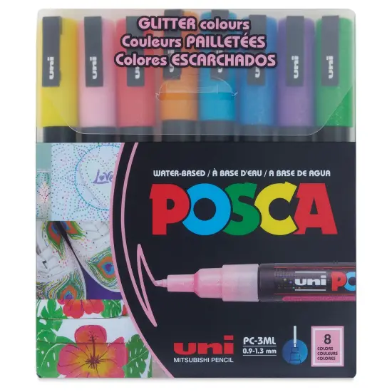 Posca Paint Markers - Set of 8, Glitter Colors, Fine Bullet Tip, 0.9 mm to 1.3 mm {1}