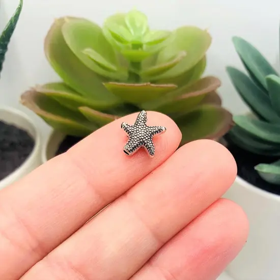 4, 20 or 50 Pieces: Antique Silver Starfish Spacer Beads, 10x10mm - Double Sided {3}