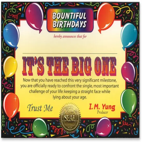 It's The Big One Certificate (Pack of 6) {1}