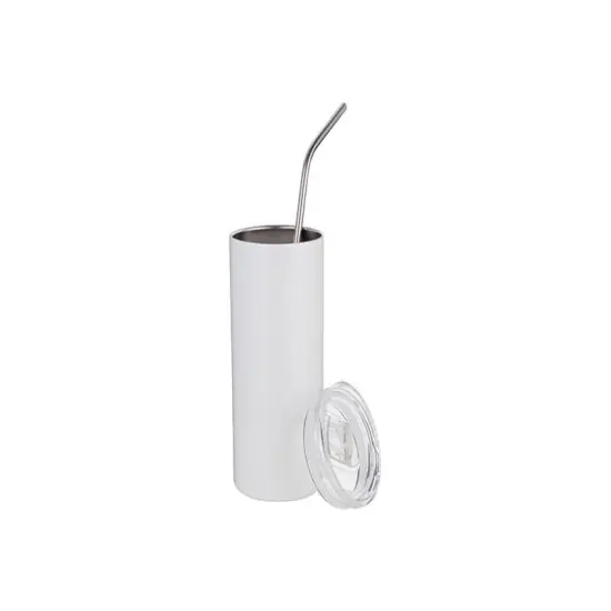 16oz Stainless Steel Tumbler with Straw & Lid (White) {2}
