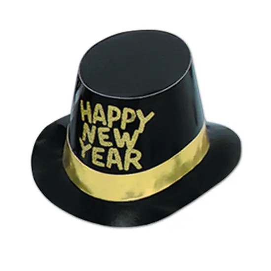 Black Hi-Hat w/Glittered HNY (Pack of 25) {1}