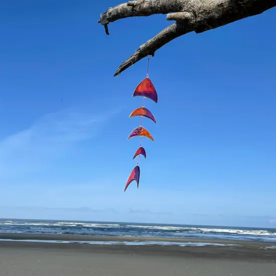 In the Breeze 7023 — Orange & Purple Resin Fish Hanging Mobile - Colorful Suncatcher {2}