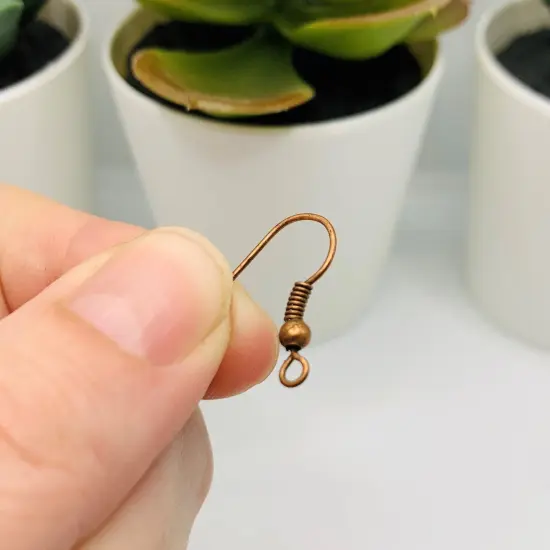 100 or 500 Pieces: Antiqued Red Copper Fish Hook Earring Wires with Spring and Ball {5}