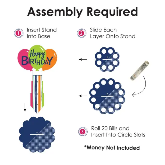 Big Dot of Happiness Cheerful Happy Birthday - DIY Colorful Birthday Party Money Holder Gift - Cash Cake {6}