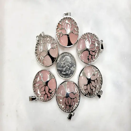 Rose Quartz Crystal Tree of Life Pendant {2}