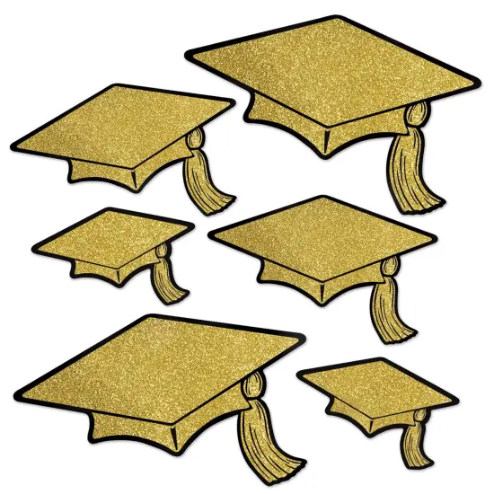 Glittered Foil Grad Cap Cutouts, (Pack Of 12) {1}