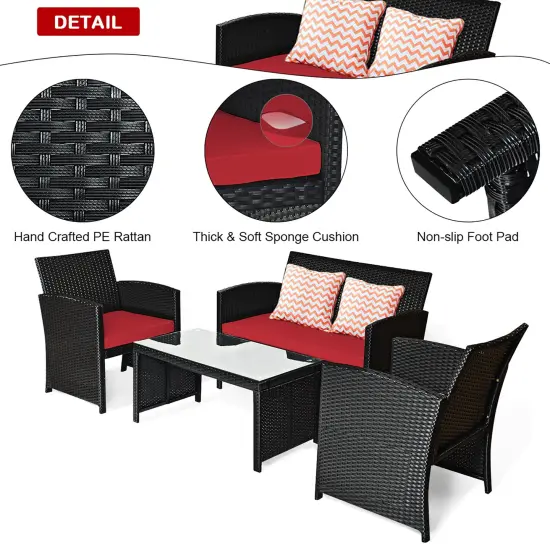 Costway 8PCS Patio Rattan Furniture Conversation Set Cushion Sofa Table Garden Turquoise\Navy\Black\Red {5}