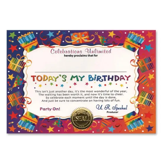 Today's My Birthday Certificate (Pack of 6) {1}
