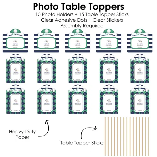 Big Dot of Happiness Par-Tee Time - Golf - Birthday or Retirement Party Picture Centerpiece Sticks - Photo Table Toppers - 15 Pieces {6}