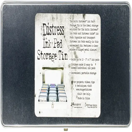 Tim Holtz Distress Ink Pad Tin-Holds 15 - 3"X3" Ink Pads {4}