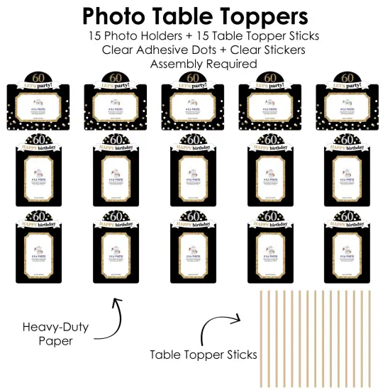Big Dot of Happiness Adult 60th Birthday - Gold - Birthday Party Picture Centerpiece Sticks - Photo Table Toppers - 15 Pieces {6}