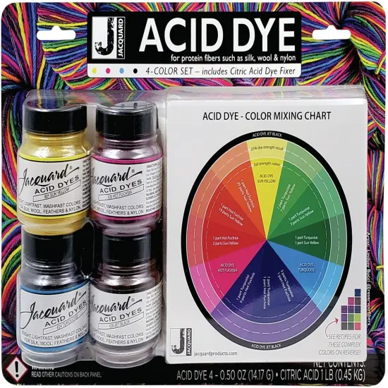 Jacquard Acid Dye 4-Color Set W/Citric Acid-Yellow, Turquoise, Red & Black {1}