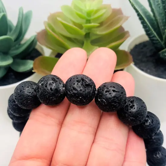 14 mm Black Lava Stone Diffuser Beads, 14 beads per strand {3}