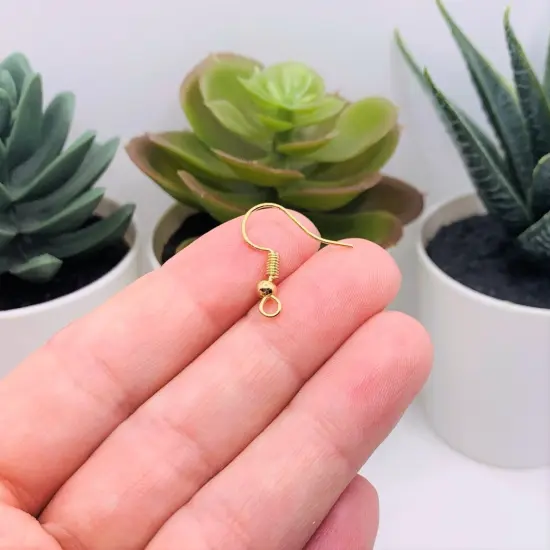 100 or 500 Pieces: KC Gold / Light Gold Plated Fish Hook Earring Wires with Spring and Ball {3}