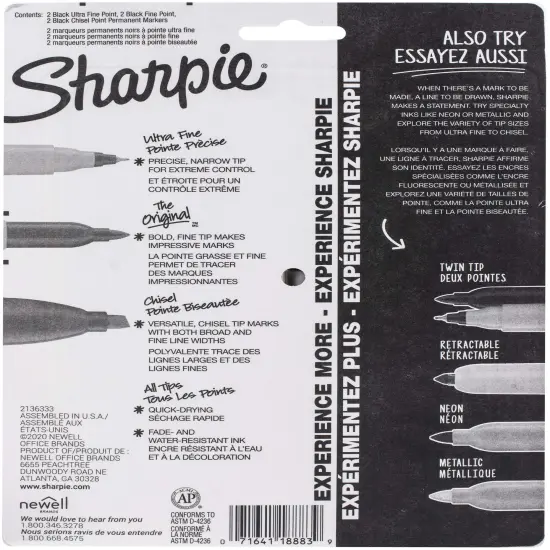 Sharpie Fine/Ultra-Fine/Chisel Tip Permanent Markers 6/Pkg-Black {3}