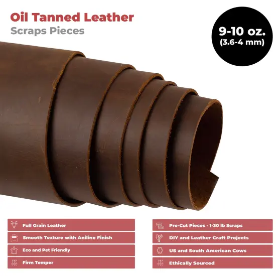 European Leather Work 9-10 oz. (3.6-4mm) Oil-Tanned Leather Scraps Bourbon Brown Cowhide Full Grain Leather for Tooling, Accessories, Jewelry, Crafting, and DIY Projects {2}