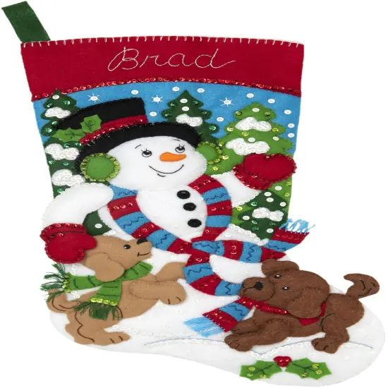 Bucilla Felt Stocking Applique Kit 18" Long-Snowman & Puppies {4}