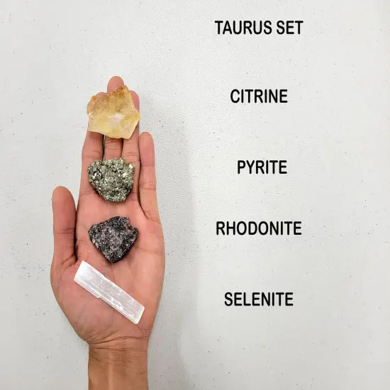 Crystals For Taurus Zodiac Sign, Citrine Pyrite Rhodonite Selenite {1}