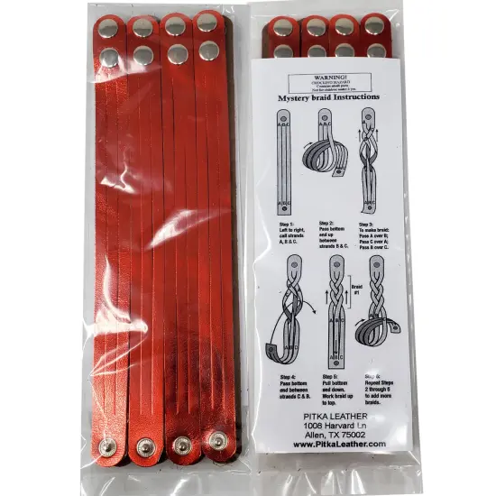 8 Pack Mystery Braid Leather Bracelet, Metallic Leather DIY Tricky Braid Bracelets Red {7}