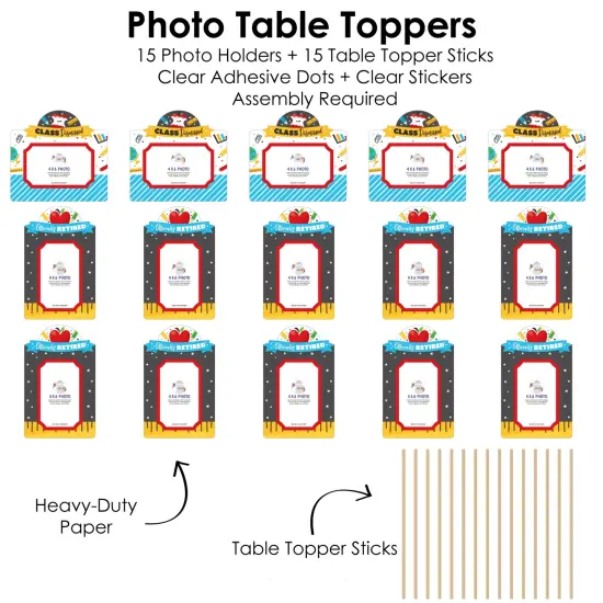 Big Dot of Happiness Teacher Retirement - Happy Retirement Party Picture Centerpiece Sticks - Photo Table Toppers - 15 Pieces {6}