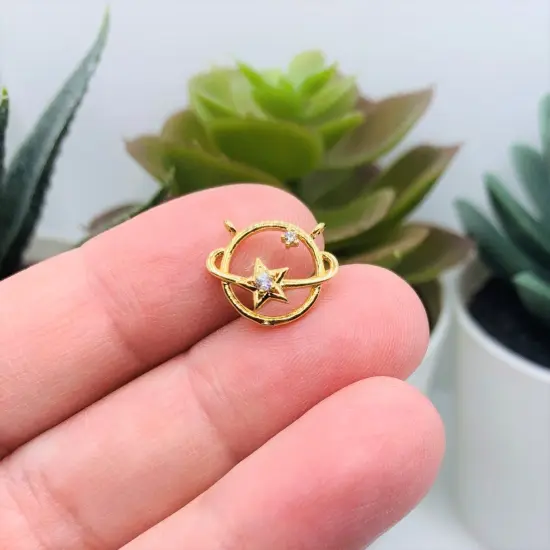 4, 20 or 50 Pieces: Gold Plated, Cubic Zirconia Celestial Connector Charms {3}